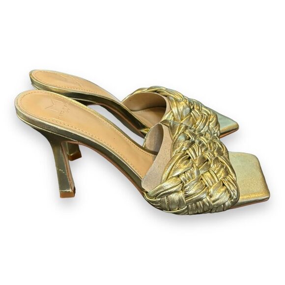 Marc Fisher Women Draya Slide Sandals Heeled Gold Leather Sz 6M - Picture 4 of 8
